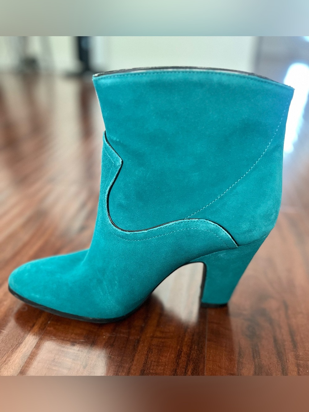 Turquoise Faux Suede Women’s Ankle Boots - Stylish Western-Inspired Heel - Picture 6 of 11
